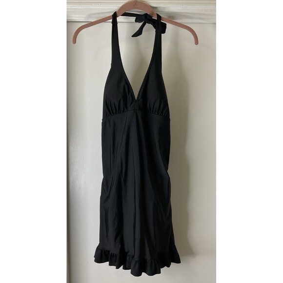 Assets Sara Blakely Spanx Blk Halter Swim Dress Size Large Ruffle Hem Swimsuit - Picture 3 of 8